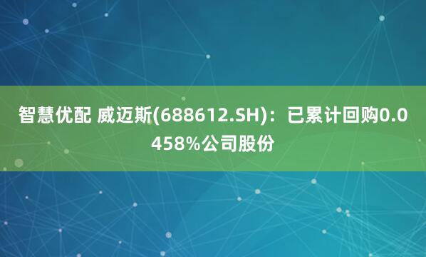 智慧优配 威迈斯(688612.SH)：已累计回购0.0458%公司股份